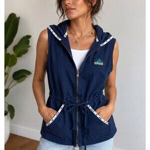 Vintage Adidas Equipment Women's Hooded Utility Full Zip Blue Vest Small Est